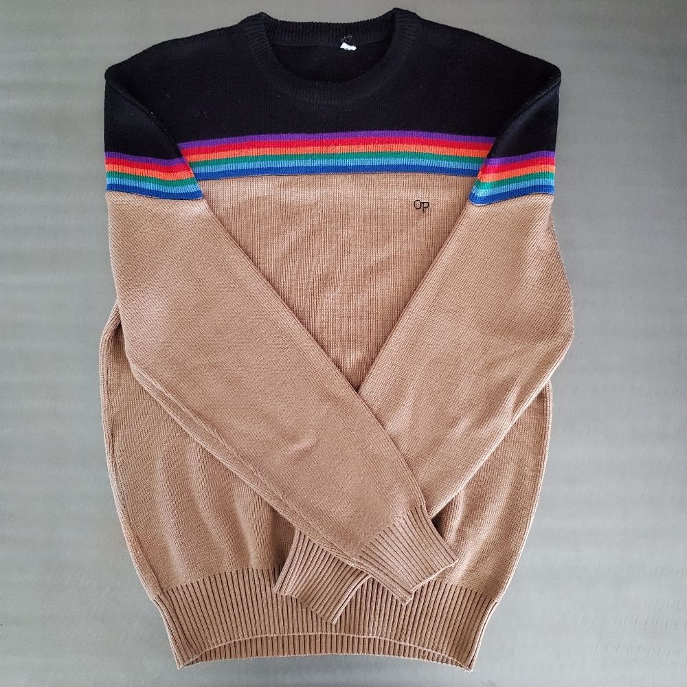 Vintage OP Stripe Sweater 70s Style Surf Skate Retro Knit Crewneck Large